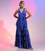 Asymmetric Mirror Work Sharara Set With Knot Detail