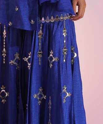 Asymmetric Mirror Work Sharara Set With Knot Detail 4