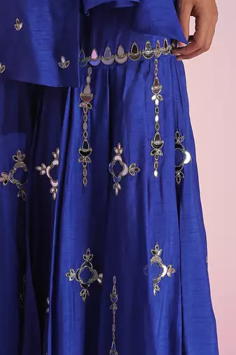 Asymmetric Mirror Work Sharara Set With Knot Detail