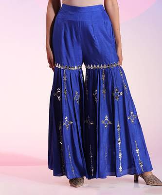 Asymmetric Mirror Work Sharara Set With Knot Detail 5
