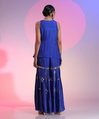 Asymmetric Mirror Work Sharara Set With Knot Detail 6