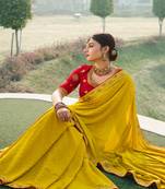 Magnificent Lemon Yellow colour embroidered saree with blouse