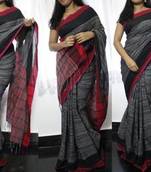 ash and red hand_woven cotton_silk saree with blouse
