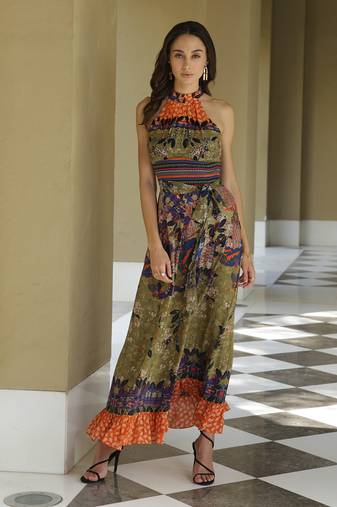 Paradise Forest Halter Maxi Dress