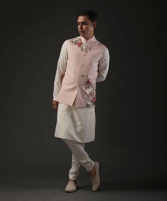 Powder Pink Embroidered Nehru Jacket 1