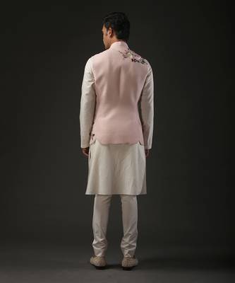 Powder Pink Embroidered Nehru Jacket 2