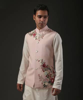 Powder Pink Embroidered Nehru Jacket 3