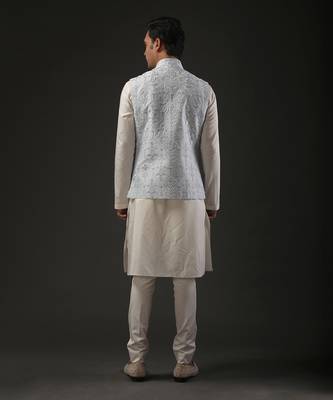 Powder Blue  Embroidered Nehru Jacket 2
