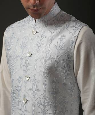 Powder Blue  Embroidered Nehru Jacket 3