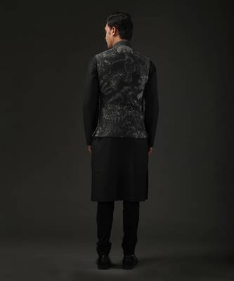 Black Printed Nehru Jacket 2