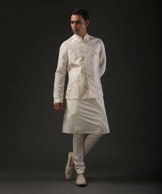 Ivory Monochrome Embroidered Nehru Jacket 1