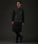Black Quilted Nehru Jacket 