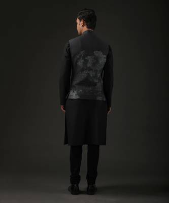 Black Quilted Nehru Jacket  3
