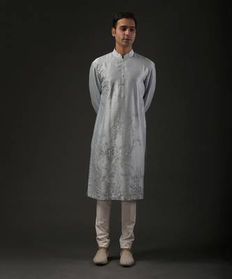 Powder Blue Monochrome Embroidered Kurta Set 1