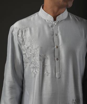 Powder Blue Monochrome Embroidered Kurta Set 3