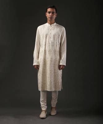 Ivory Floral Embroidered Kurta Set 1