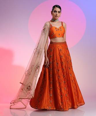 Orange Sequin And Mirror Lehenga Set 1