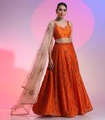 Orange Sequin And Mirror Lehenga Set