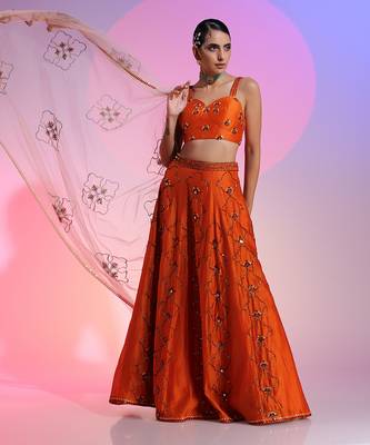 Orange Sequin And Mirror Lehenga Set 2
