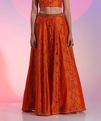 Orange Sequin And Mirror Lehenga Set 4