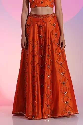 Orange Sequin And Mirror Lehenga Set