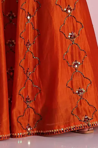 Orange Sequin And Mirror Lehenga Set
