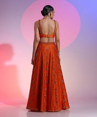 Orange Sequin And Mirror Lehenga Set 7