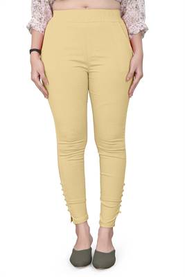 Beige plain cotton trousers 1
