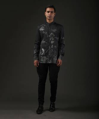 Black Printed Bandhgala Shirt 1