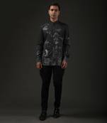 Black Printed Bandhgala Shirt