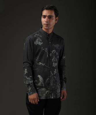 Black Printed Bandhgala Shirt 3