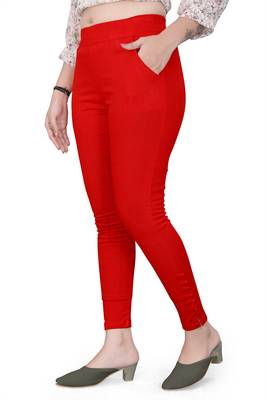Red plain cotton trousers 2