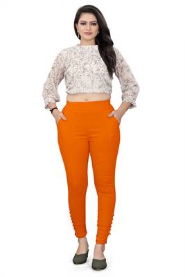 Orange plain cotton trousers 4