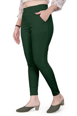 Green plain cotton trousers 2