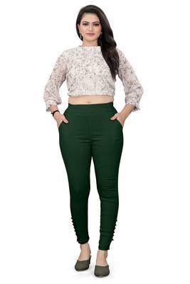 Green plain cotton trousers 4