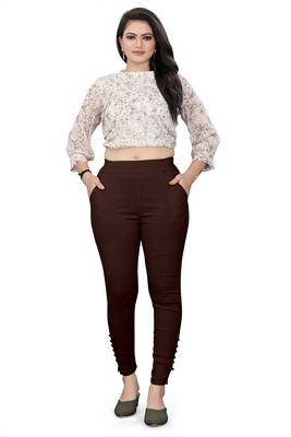 Brown plain cotton trousers 4