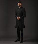 Black Quilted and Embroidered Sherwani