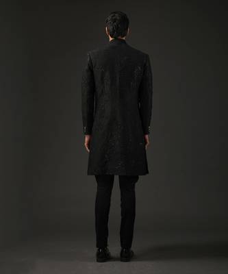 Black Quilted and Embroidered Sherwani 2