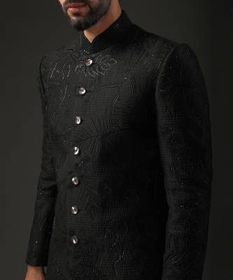 Black Quilted and Embroidered Sherwani 3