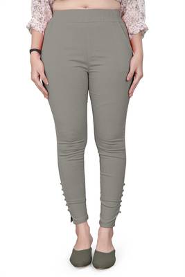 Grey plain cotton trousers 1