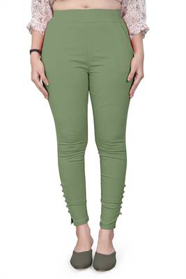 Sea-green plain cotton trousers 1