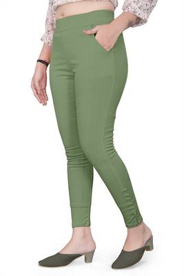 Sea-green plain cotton trousers 2