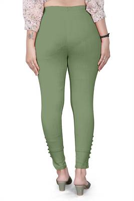Sea-green plain cotton trousers 3