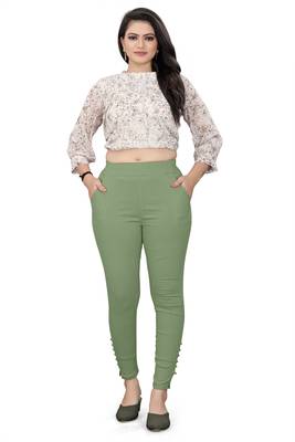 Sea-green plain cotton trousers 4