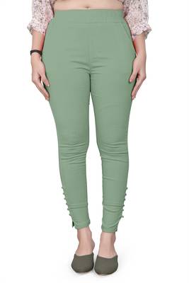 Turquoise plain cotton trousers 1