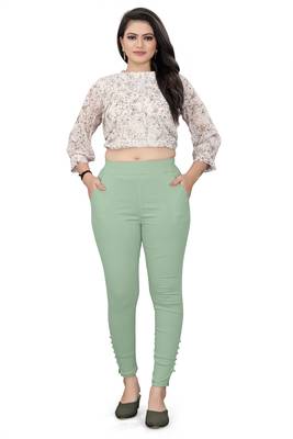 Turquoise plain cotton trousers 4