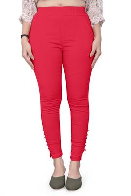 Red plain cotton trousers 1