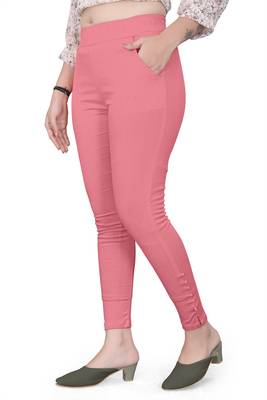 Pink plain cotton trousers 2