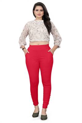 Red plain cotton trousers 4