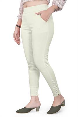 Cream plain cotton trousers 2